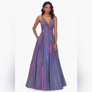 Karlie long metallic plunge ball gown